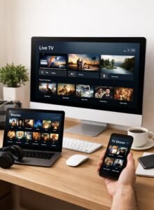 IPTV Multi-Device Streaming auf Desktop, Laptop und Smartphone – Filme, Serien und Live-TV